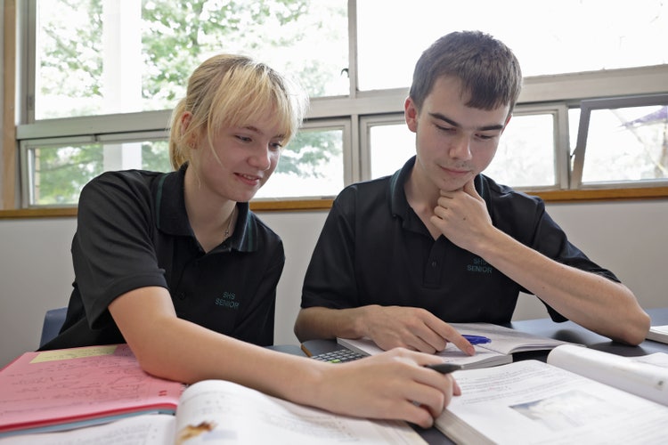 two students studying